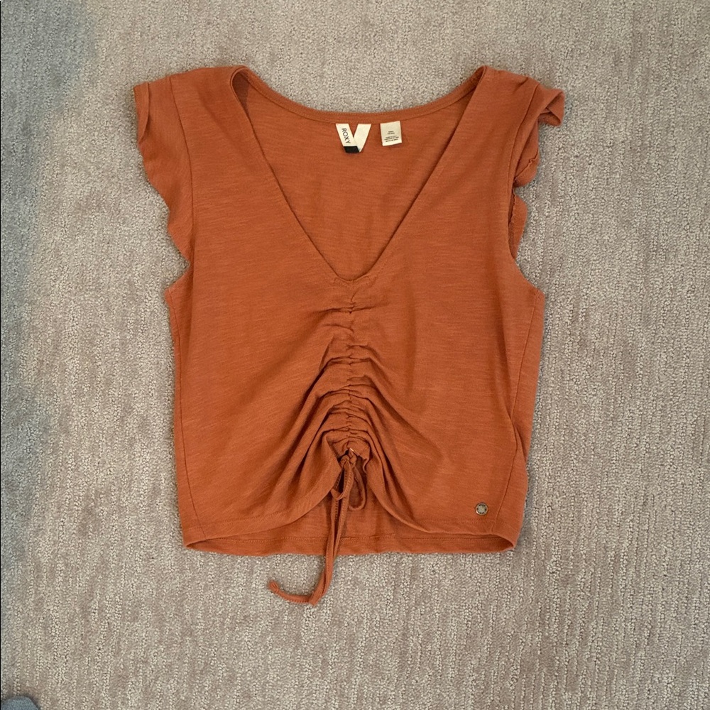 Roxy Deep Orange Ruched V-Neck Top